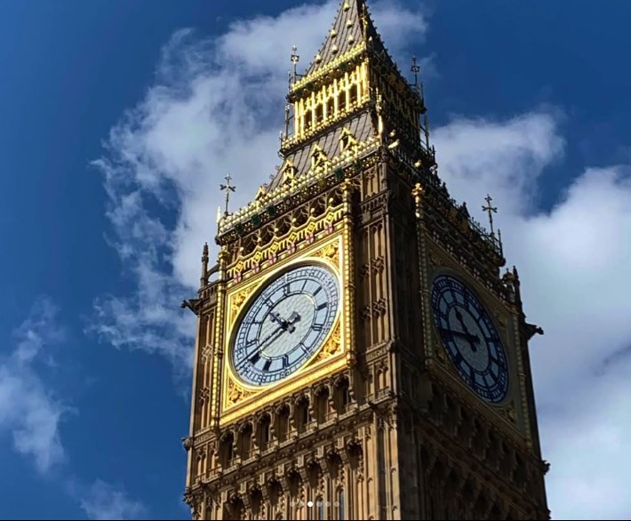 The clock dials and belfry of
the Elizabeth Tower